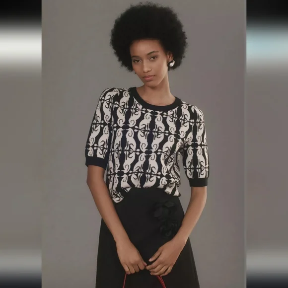 Anthropologie Maeve Harmon Jacquard Sweater Tee Poodle print - Picture 1 of 7